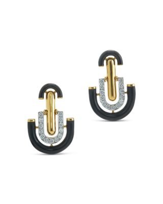 Platinum & 18K Yellow Gold Unity Diamond & Black Enamel Stud Earrings, 0.45 tcw