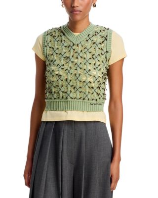 Wool Cropped V Neck Sweater Vest