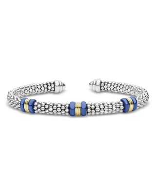 Sterling Silver & 18K Yellow Gold White Caviar Cuff Bracelet