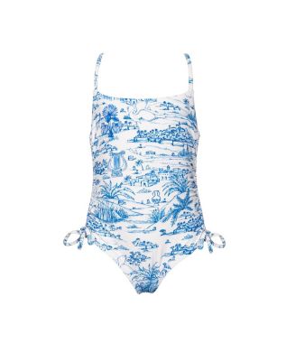 Girls' Summer Toile Criss Cross Back Adjustable One Piece Swimsuit - Little Kid, Big Kid