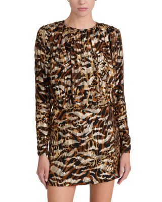 Frame The Pleated Blouson Silk Blend Mini Dress