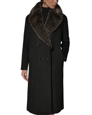 Faux Fur Collar Double Breasted Coat