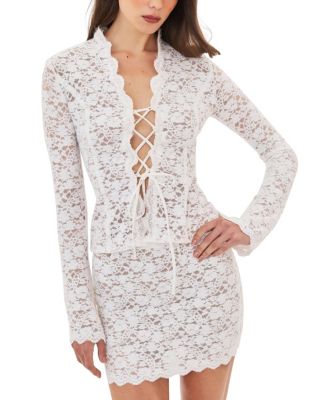  Prynn Brushed Lace Front-Tie Top