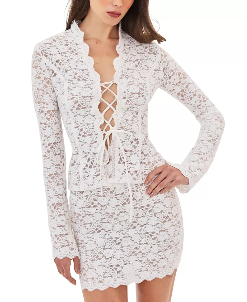Miss Circle Prynn Brushed Lace Front-Tie Top