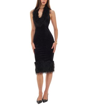  Onalee Croc-Embossed Velvet Fur Midi Dress