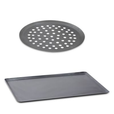 Blue Steel Perforated Round Baking Tray & Rectangular Baking Sheet Set