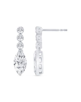 Certified Lab Grown Diamond Round & Marquise Cut Dangling Earrings in 14K White Gold, 2.60 tcw