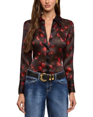 Sona Cherry Print Sheer Silk Blouse
