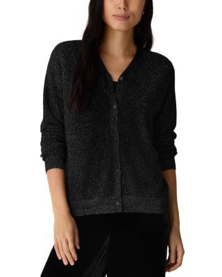 Eileen Fisher Metallic Merino Wool V Neck Cardigan
