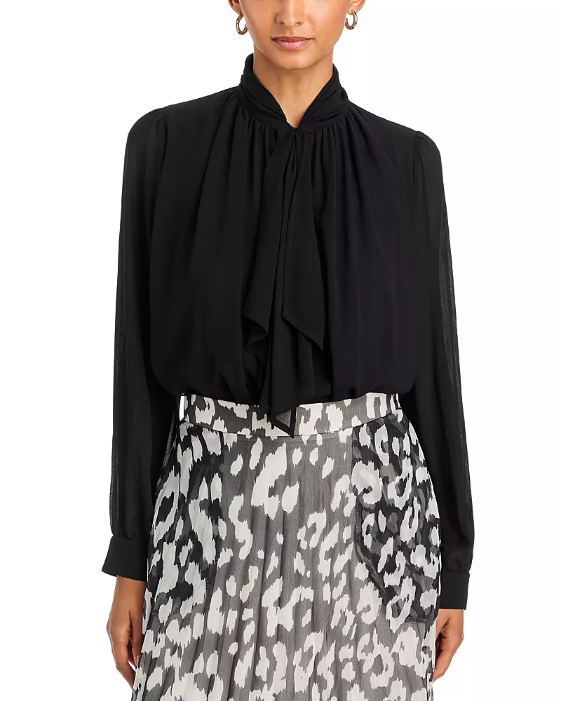 Area Stars Tie Front Long Sleeve Blouse