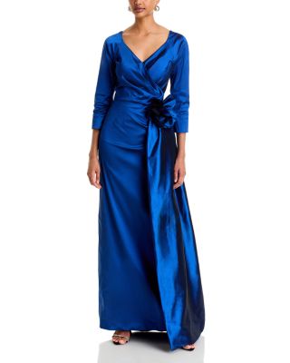 Taffeta Floral Appliqu&eacute; Draped Gown