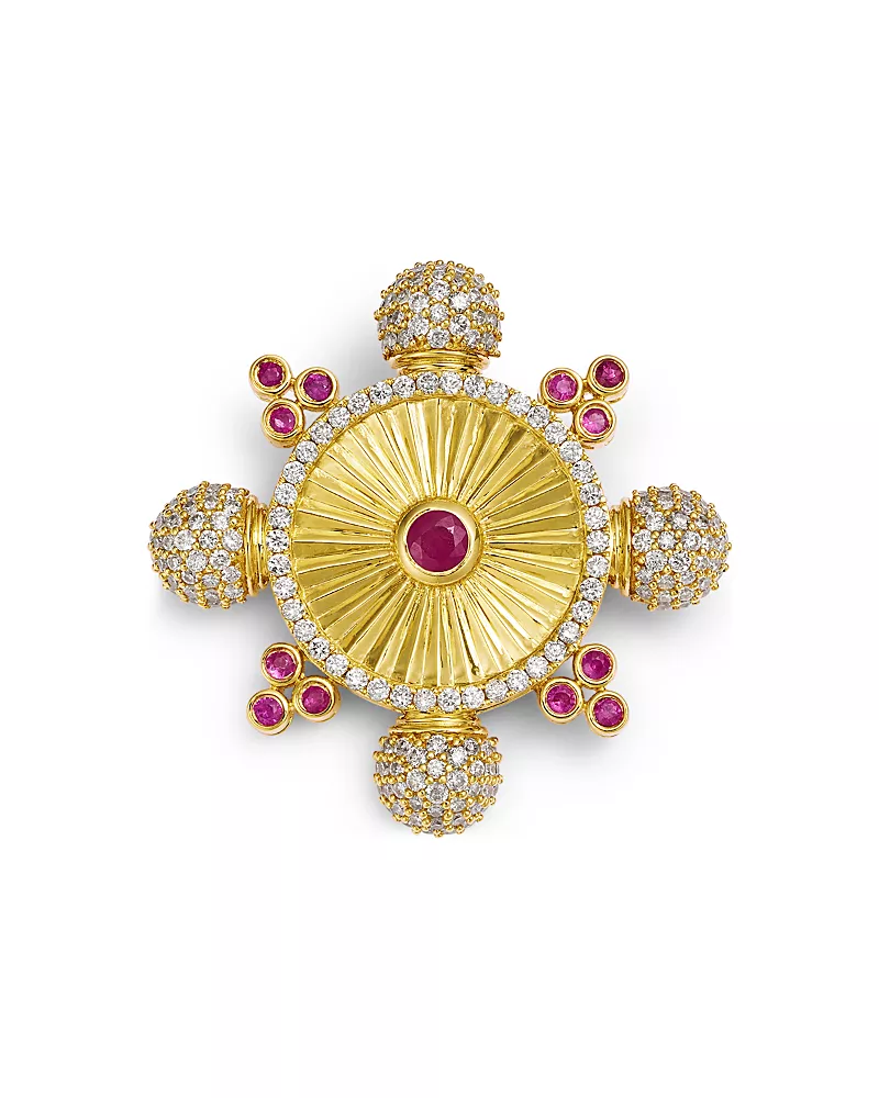 Bloomingdale's Fine Collection Diamond & Gemstone Pave Pin in 14K Yellow Gold
