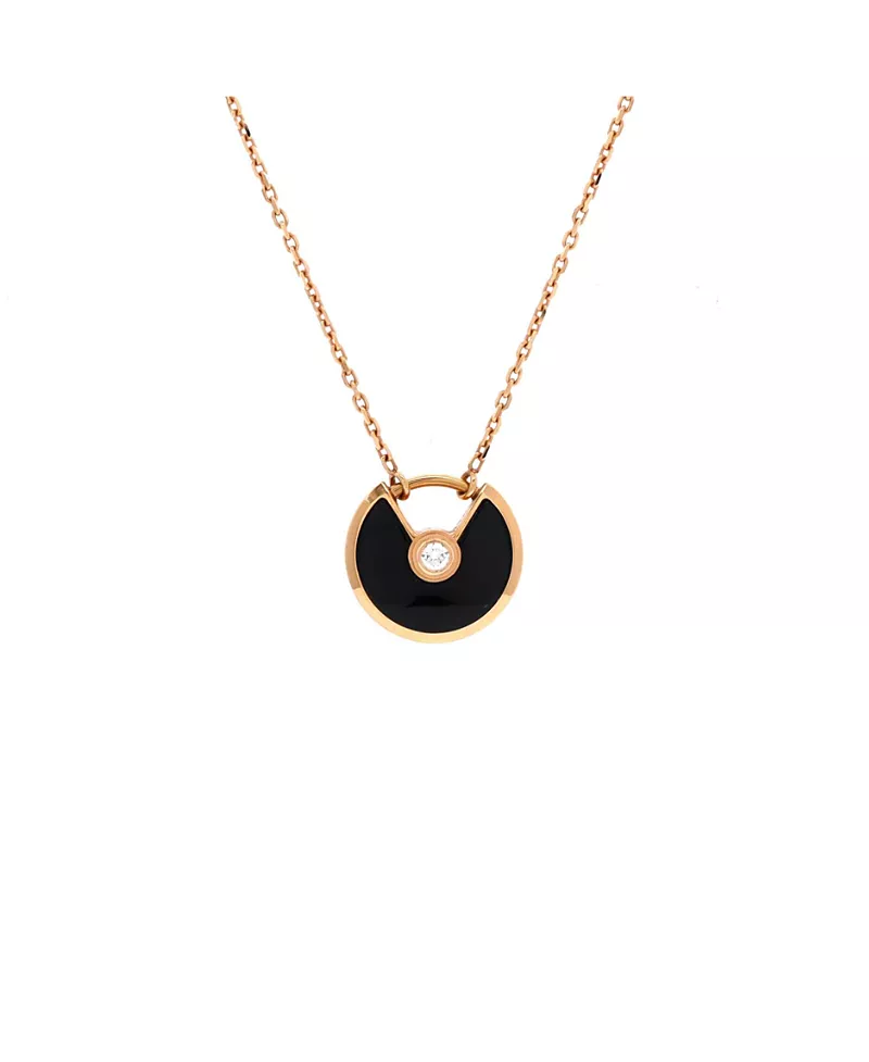 Pre-Owned Cartier Xs Amulette de Cartier Pendant Necklace 18K Rose Gold with Onyx and Diamond, 16.5
