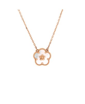  Lucky Spring Plum Blossom Pendant Necklace 18K Rose Gold and Mother of Pearl, 16.5"