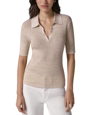 DKNY Metallic Ribbed Polo Sweater
