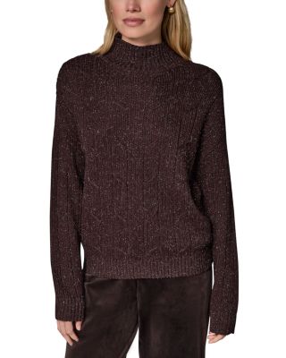 Metallic Mock Neck Cable Sweater