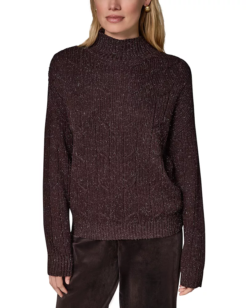 Dkny Metallic Mock Neck Cable Sweater
