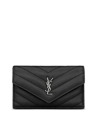 Saint Laurent Cassandre Matelasse Fragments Flap Card Case in Grain De Poudre Leather
