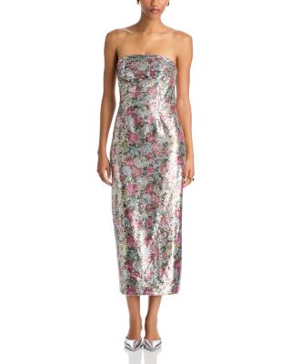 Kait Floral Sequin Embellished Strapless Dress