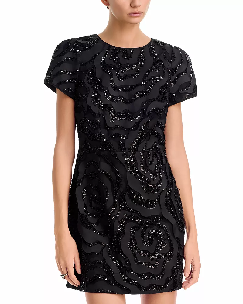 Milly Rowen Beaded Rosette Mini Dress