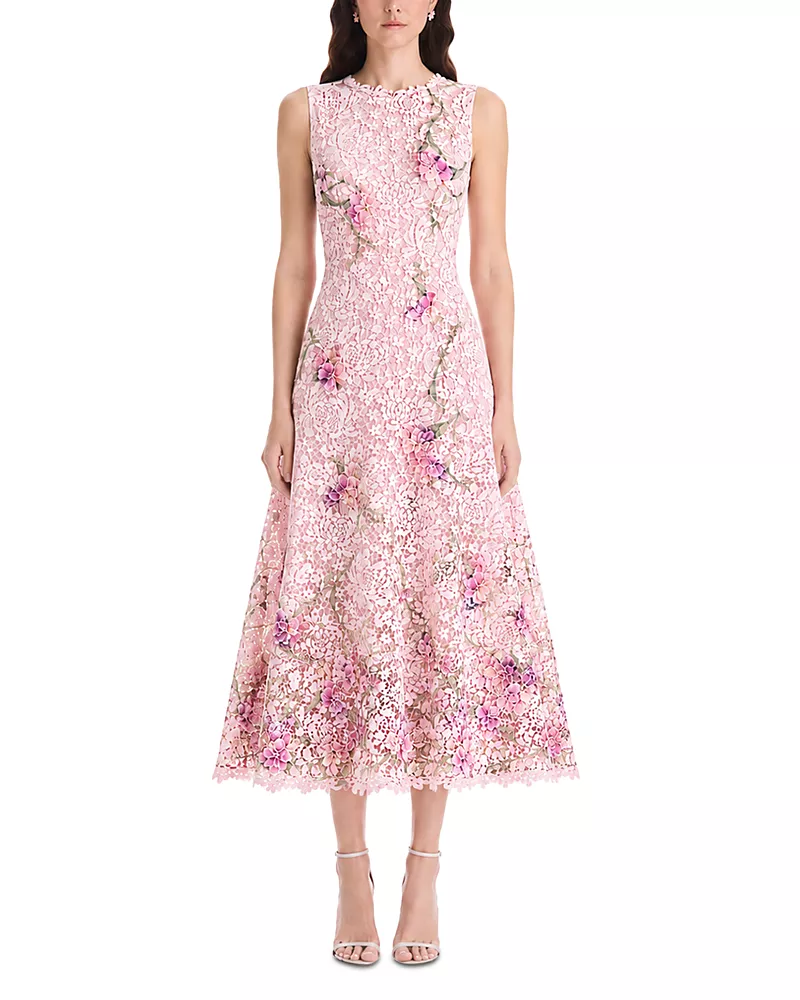 Oscar de la Renta Painted Iris Guipure Dress