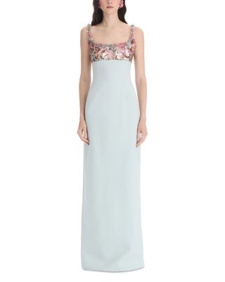 Oscar de la Renta Iris Wool Blend Beaded Bodice Gown