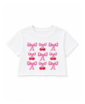 Girls' Bows and Cherries Grid Distressed Crop Top - Big Kid