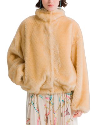 Chevron Faux Fur Bomber