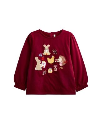 Girls' Long Sleeve Applique Button Back Top - Baby, Little Kid