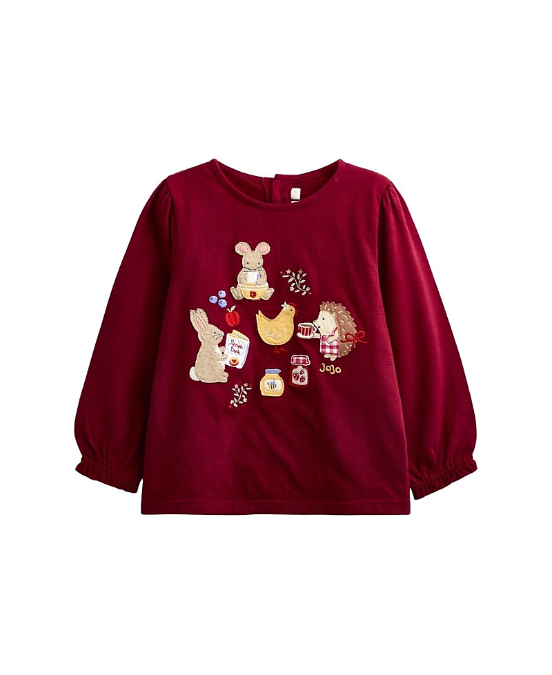 JoJo Maman Bebe Girls' Long Sleeve Applique Button Back Top - Baby, Little Kid