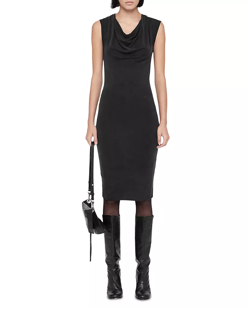 Allsaints Malina Cowl Neck Bodycon Midi Dress