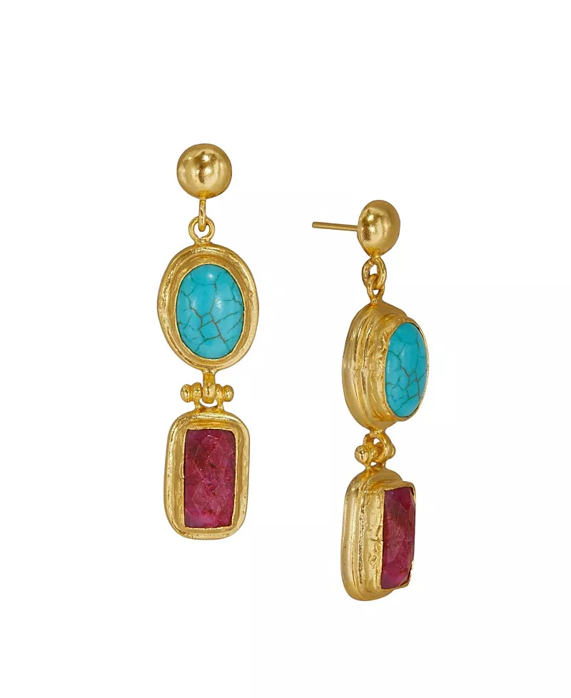 Ottoman Hands Women's Duel Stone Drop Earrings