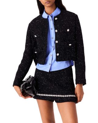 Veralys Cotton Blend Cropped Sequinned Tweed Jacket
