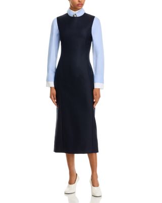 Herringbone Heavy Wool Pencil Midi Dress
