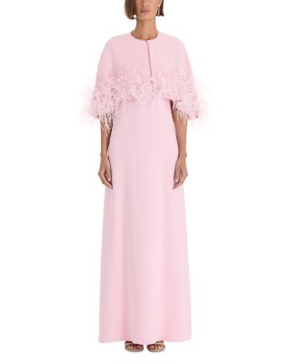 Beaded & Feather Trim Silk Stretch Caftan