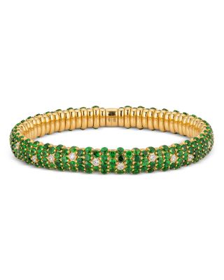 18K Yellow Gold Stretch Tsavorite & Diamond Bangle Bracelet