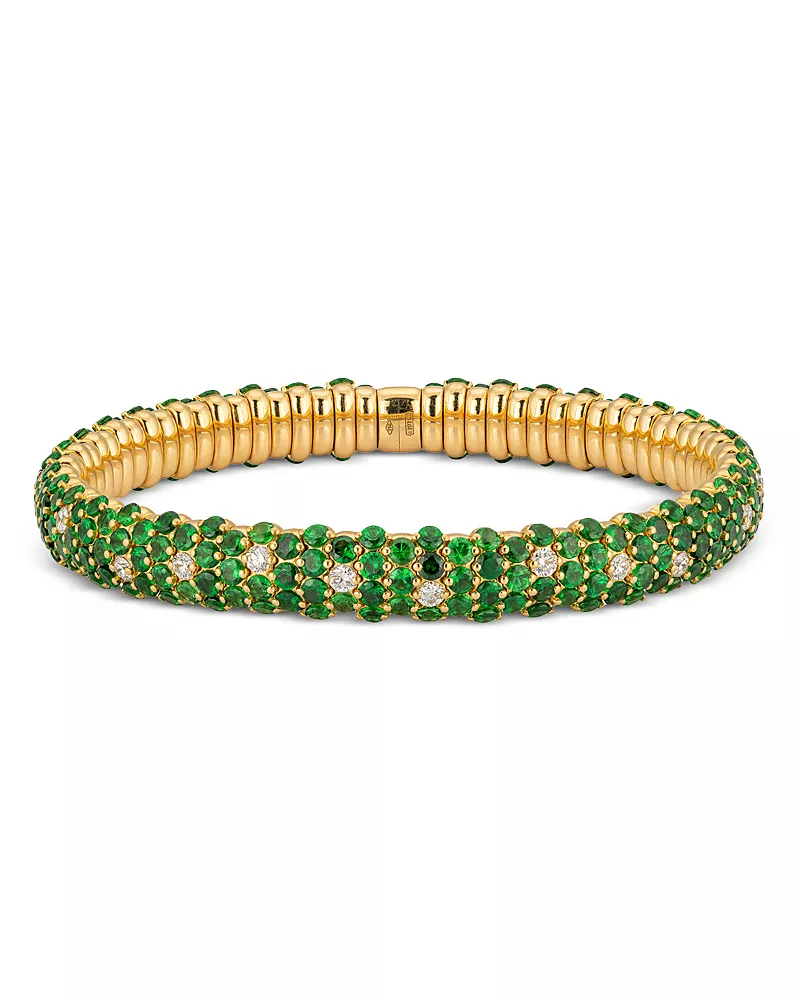 Zydo 18K Yellow Gold Stretch Tsavorite & Diamond Bangle Bracelet