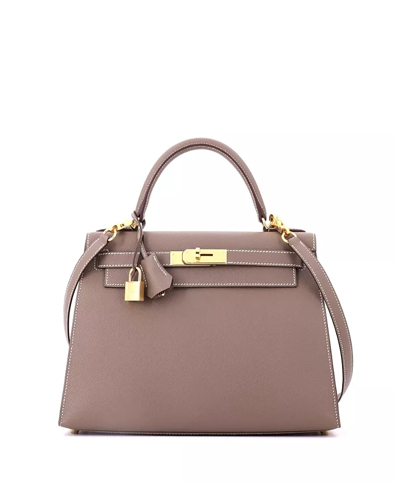 Pre-Owned HERMES Kelly 28 Handbag Grey Epsom with Gold Hardware