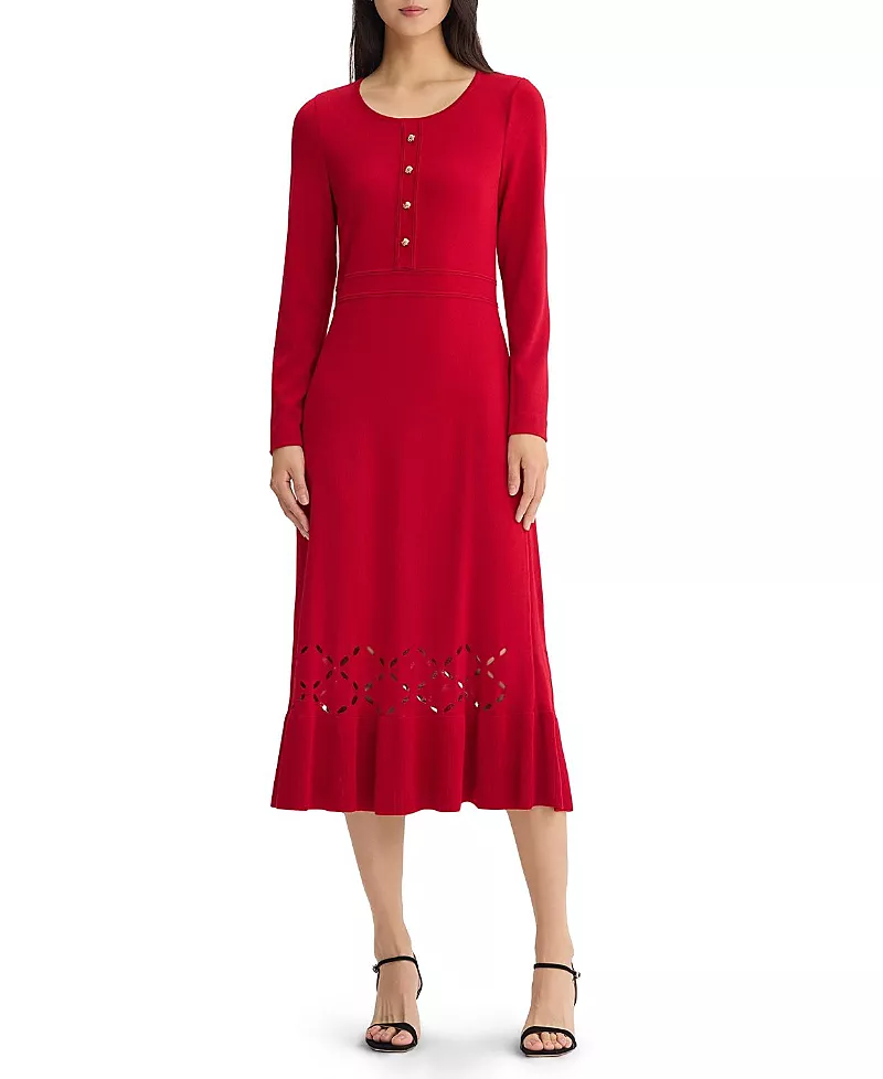 Ming Wang A-Line Flounce Hem Soft Knit Maxi Dress