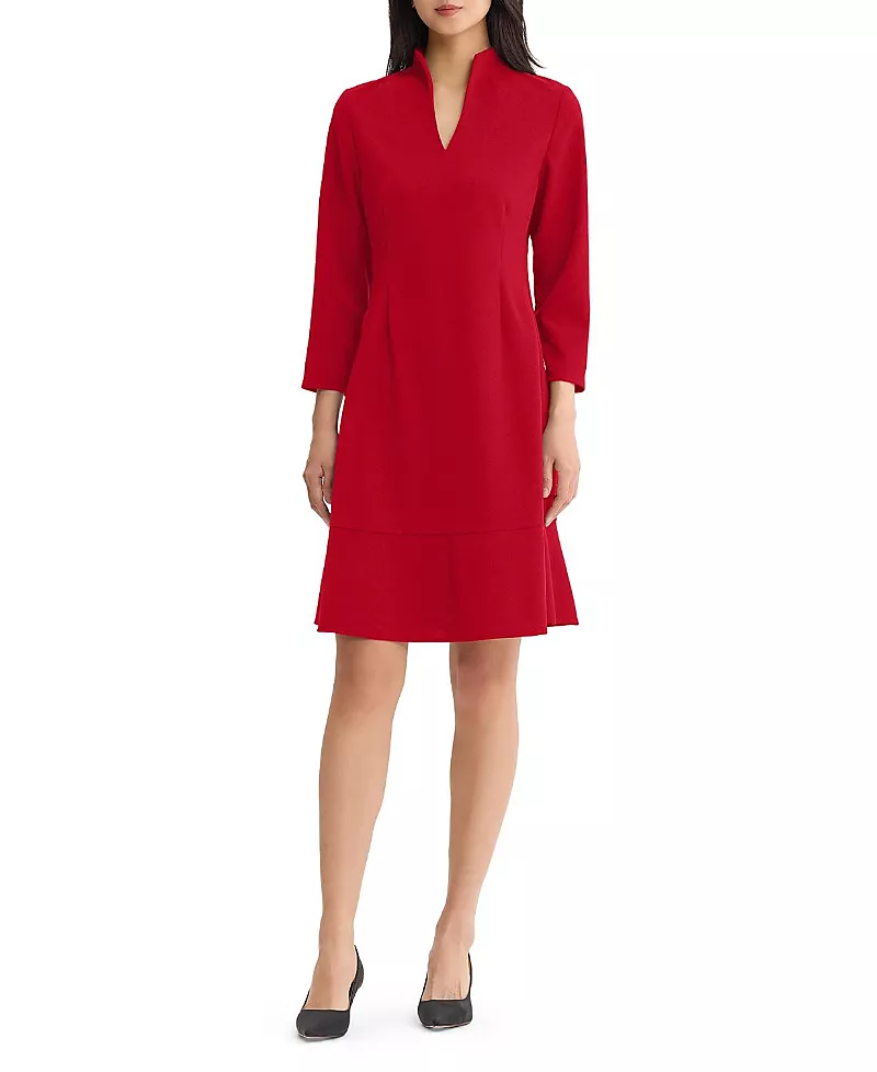 Ming Wang Plus Stretch Deco Crepe Funnel Neck Midi Dress