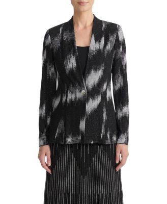 Ming Wang Silver Lurex Jacquard Knit Jacket