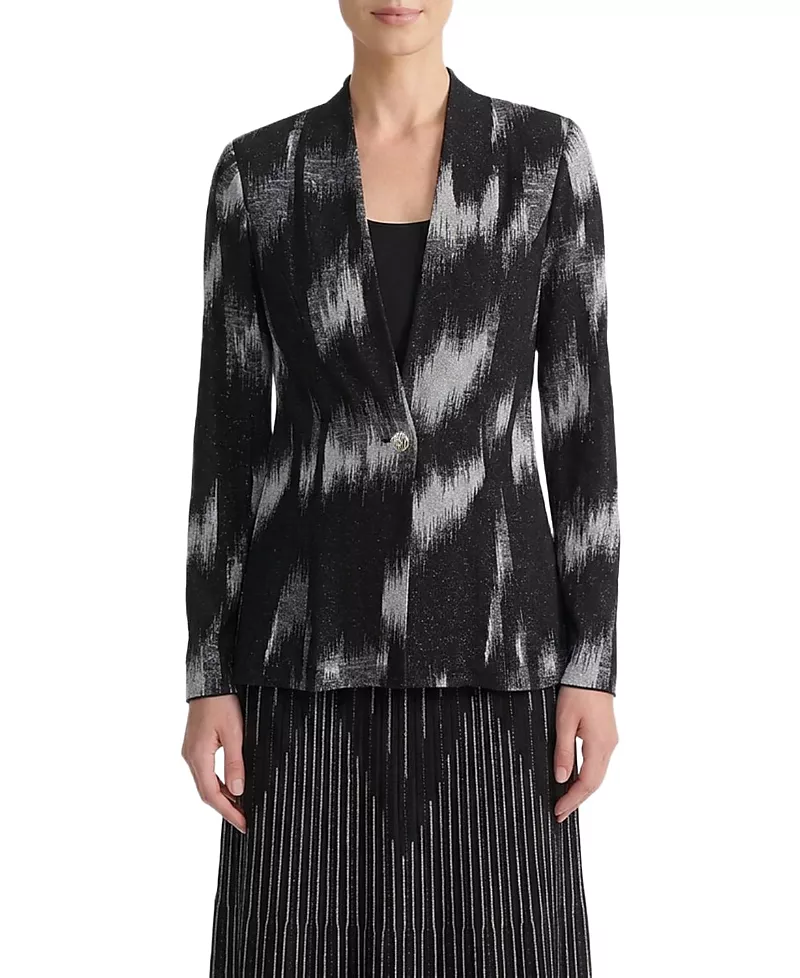 Ming Wang Silver Lurex Jacquard Knit Jacket