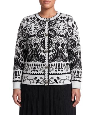Ming Wang Plus Multi-Pattern Jacquard Soft Knit Jacket