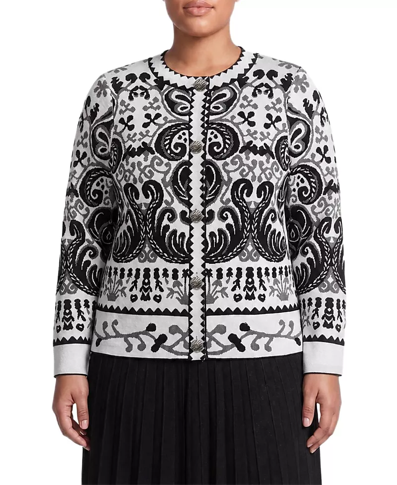 Ming Wang Plus Multi-Pattern Jacquard Soft Knit Jacket