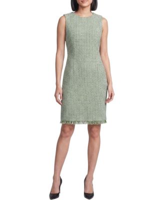  Petite Fringe Trim Tweed Knit Sheath Dress
