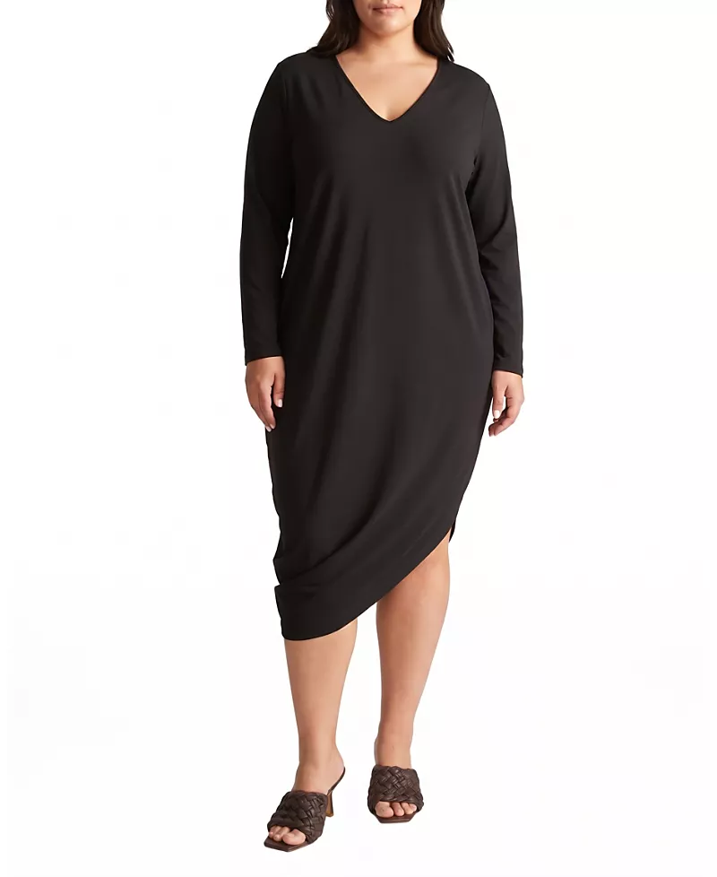 Universal Standard Women's Plus Iconic Long Sleeve V-Neck Geneva Dress