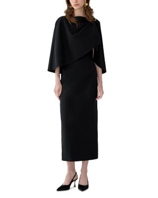 Carolina Herrera Cape Sleeve Boat Neck Midi Dress