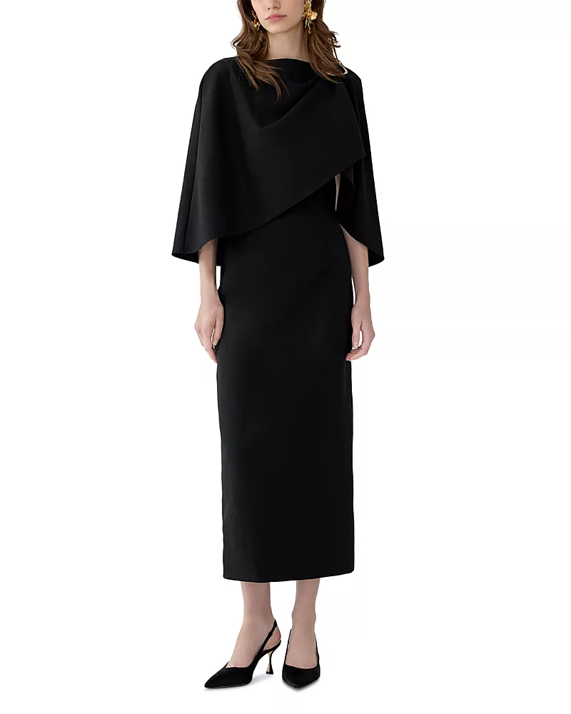 Carolina Herrera Cape Sleeve Boat Neck Midi Dress