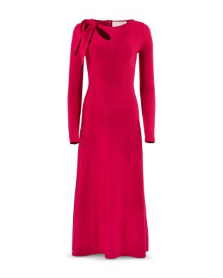 Silk Stretch Long Sleeve Slit Neck Dress