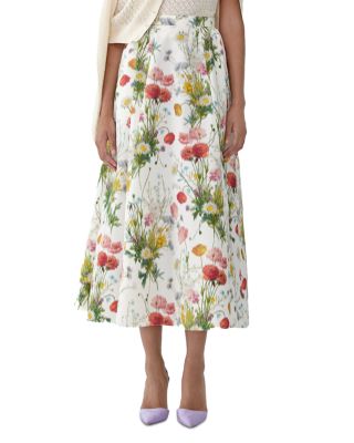 Floral Print A Line Tea Length Skirt